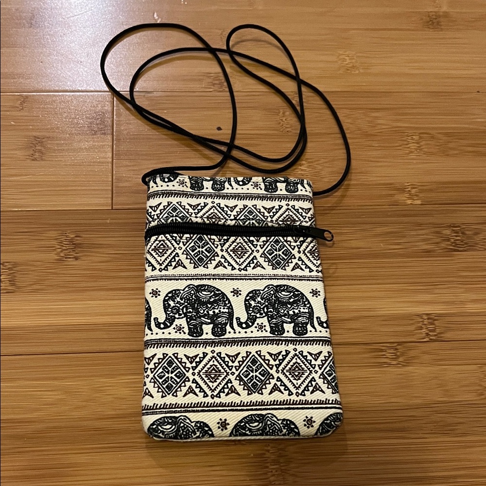 Elephant Print Crossbody Bag - Black and Cream